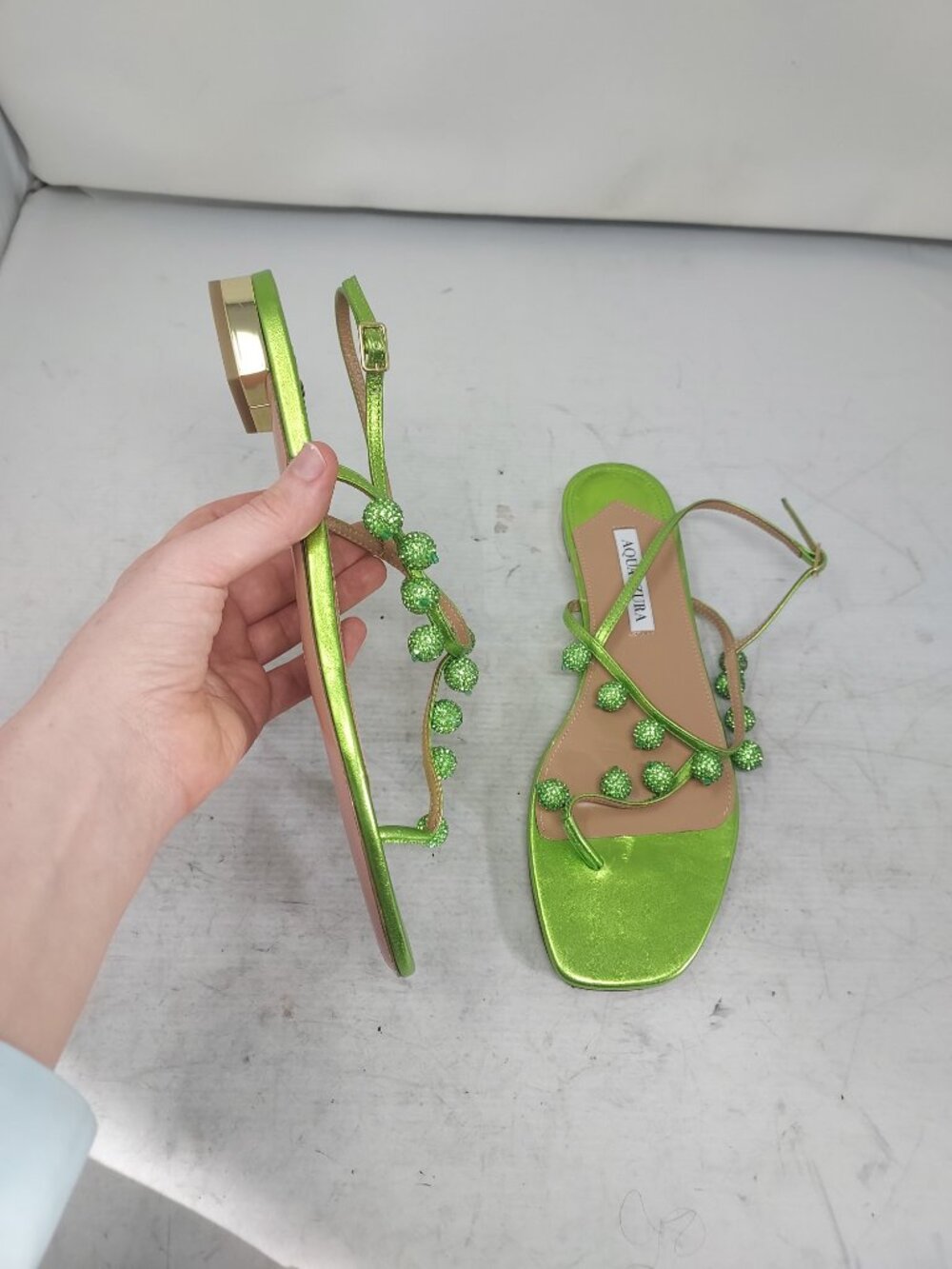 Aquazzura Green Cha Cha Crystal Strappy Sandal